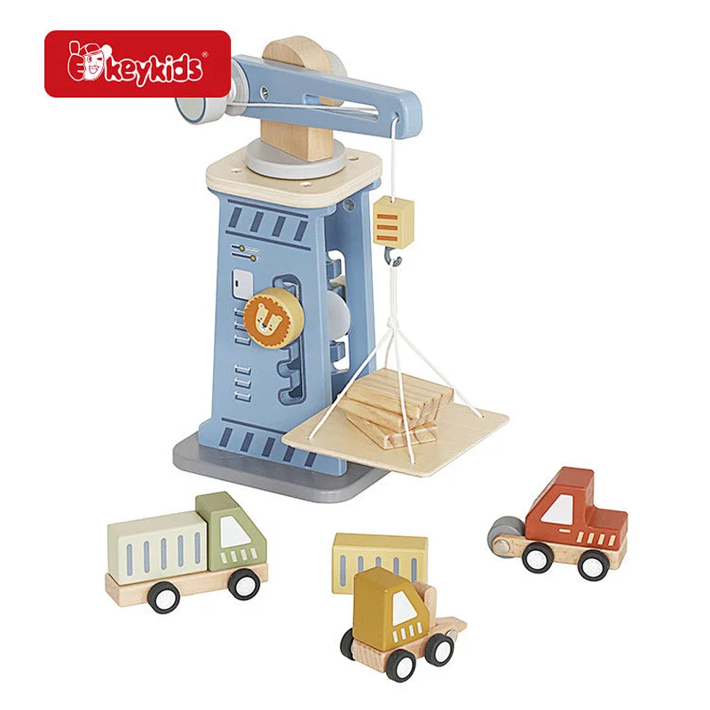 Construction Truck Vehicle Playsets Wooden Crane Toy Set with Cars W04A681